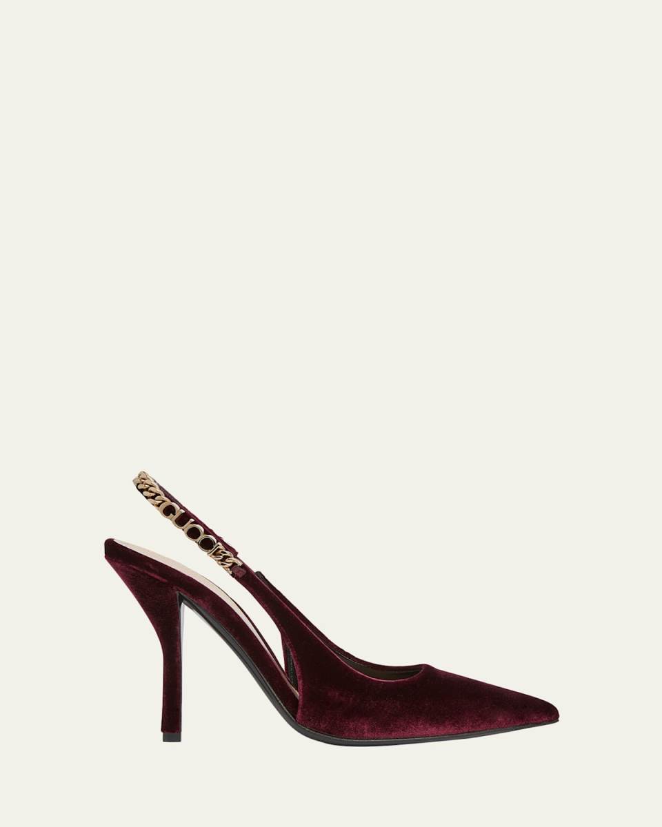 Signoria Nady Velvet Logo Chain Slingback Pumps